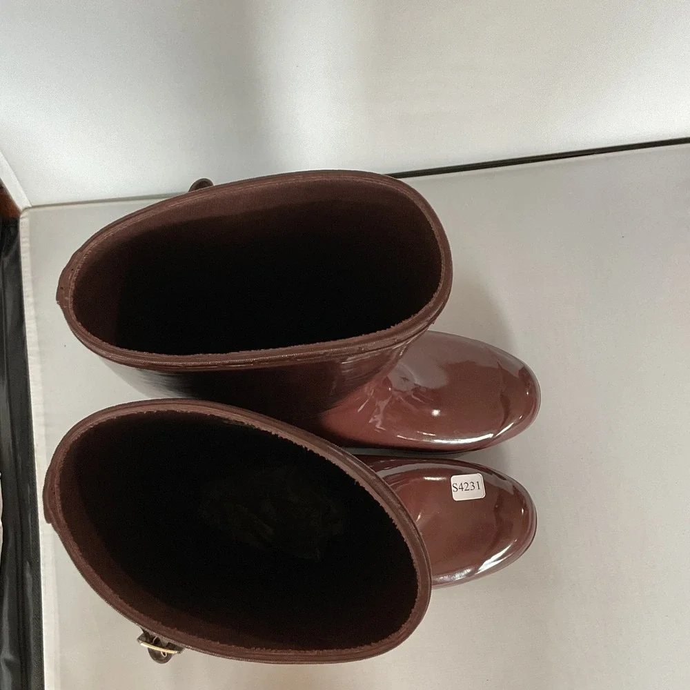 Hunter Original Tall Gloss Brown Rubber Rain Boots Womens Size 10 Waterproof